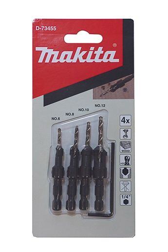 MAKITA D-73455 súprava vrtákov so záhlbníkom 4ks, 2,4+2,8+3,2+3,6mm, záhlbníky 6+8+10+12mm