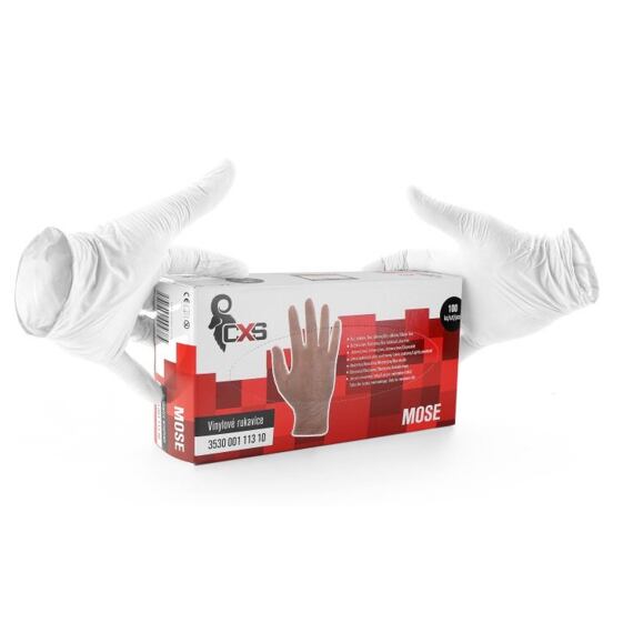 CXS rukavice pracovné MOSE, jednorazové vinylové, číre, veľ.10, balenie 100ks