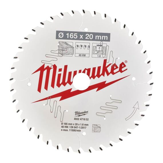 MILWAUKEE 4932471932 pílový kotúč 165*20*1,6mm, 40Z ATB