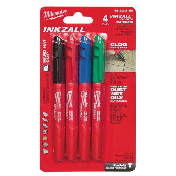 MILWAUKEE 48223106 značkovače INKZALL sada 4ks - modrý, červený, zelený, čierny - jemný hrot