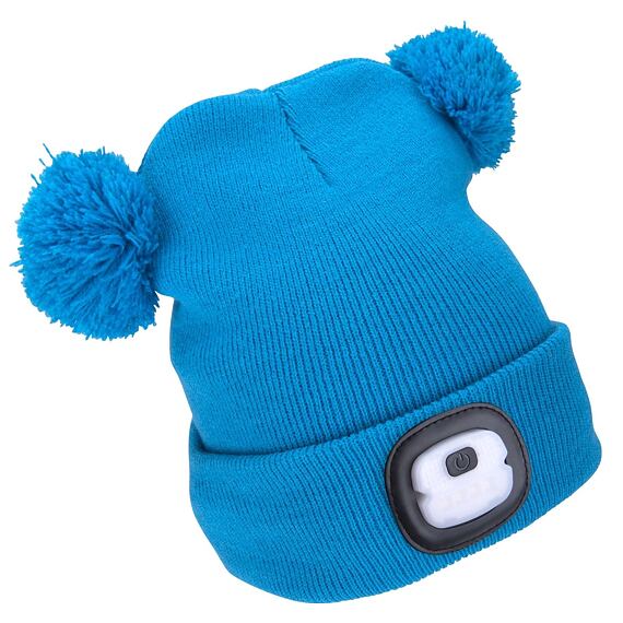 EXTOL Light čiapka s čelovkou 4*25lm, nabíjacia, USB, modrá s brmbolcami detská, uni veľkosť 43459
