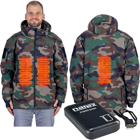 NAREX Camouflage CHJ-M SET, vyhrievaná bunda powerbankou, odnímateľná kapucňa, + PWB 10, 10Ah