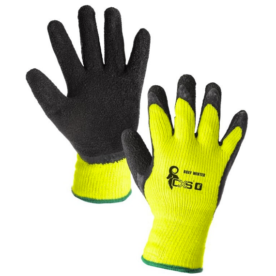CXS rukavice pracovné ROXY WINTER, zimné máčané v latexe, čierno-žlté, veľ.08