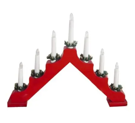 svietnik vianočný 7 sviečok 230V, teplá biela, JEHLAN drevený, červený