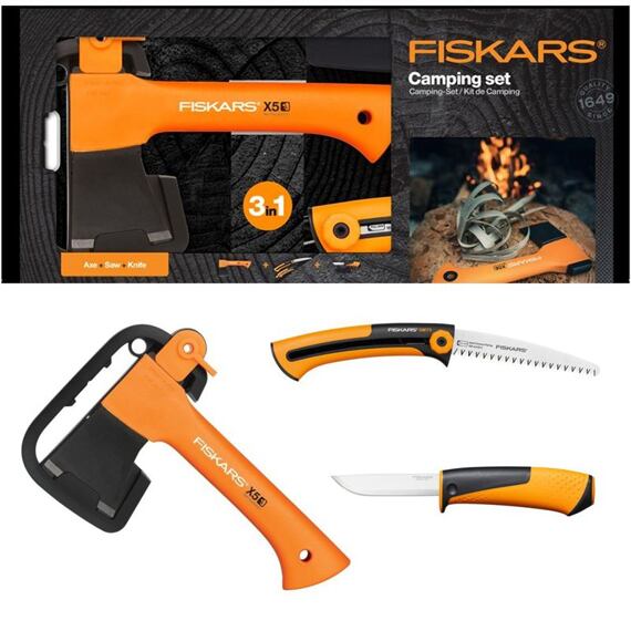 FISKARS 1057912 súprava sekera X5 + nôž Hardware + zatváracia pílka