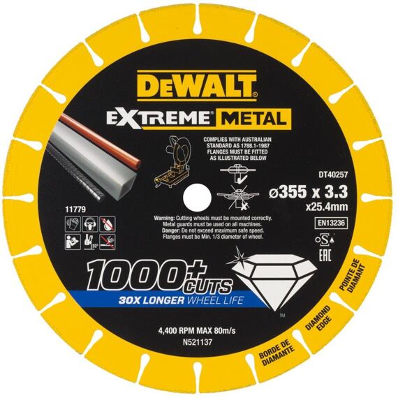 DeWalt DT40257 diamantový rezací kotúč na kov 355*25,4*3,3 mm EXTREMEMETAL