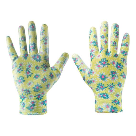 VERTO rukavice záhradné povrstvené nitrilom, veľ.7", kvetinový vzor, 97H140