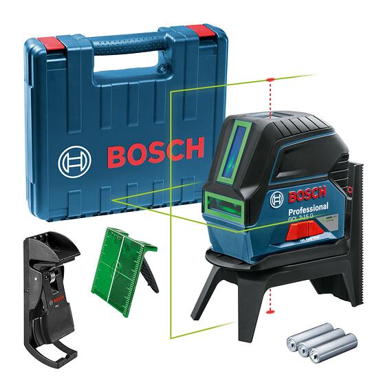 BOSCH GCL 2-15G + RM1 + BM3, zelený krížový laser, držiak, kufrík
