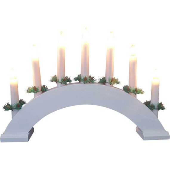 svietnik vianočný drevený 230V, 7 sviečok teplá biela, oblúk, biely, 791878