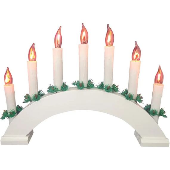 svietnik vianočný drevený 230V, 7 sviečok PLAMEŇ, oblúk, biely, 791879