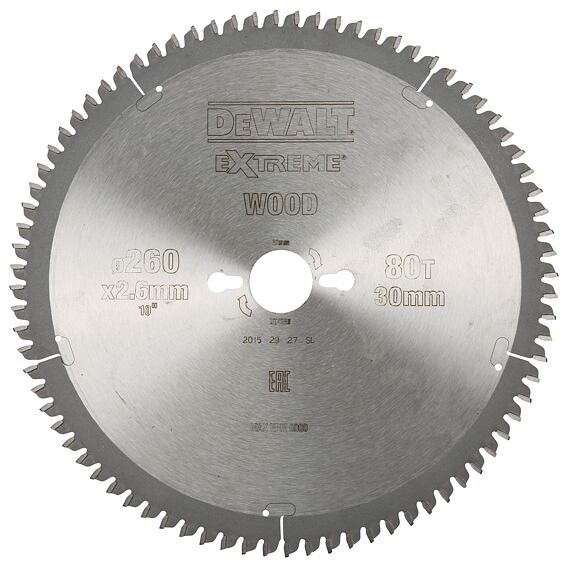 DeWalt DT4280 pílový kotúč 260*30 mm, 80 zubov, TCG -5°, dyha, laminát, hliník